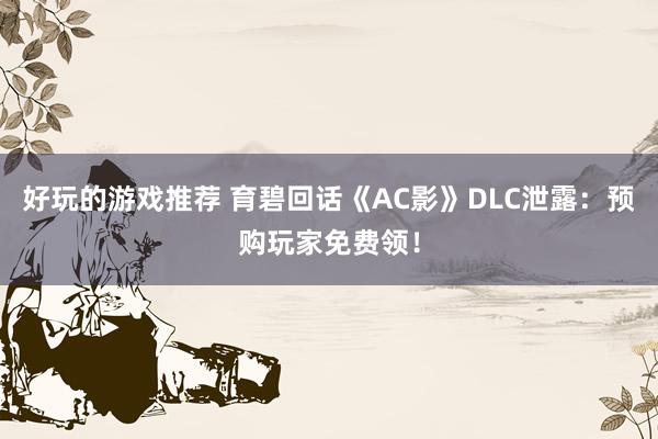 好玩的游戏推荐 育碧回话《AC影》DLC泄露：预购玩家免费领